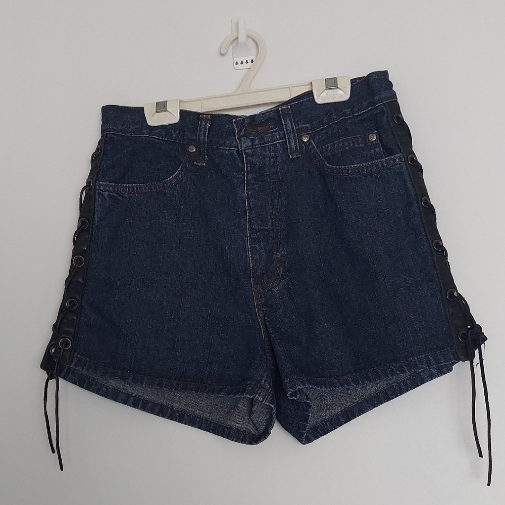 Harley-Davidson Dark Blue Denim Jean Shorts with Black Lace-Up Sides